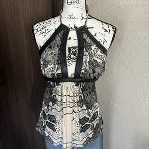 Sky leather trimmed halter